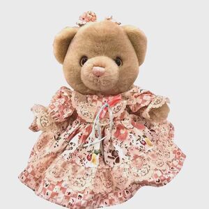 VTG 90s MTY International Teddy Bear Plush 10"‎ Victorian Pink Floral Lace Dress